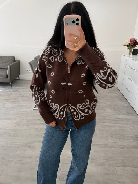 PAISLEY ZIP-STRICKJACKE BRAUN Musselin kaufen | Miss Nova