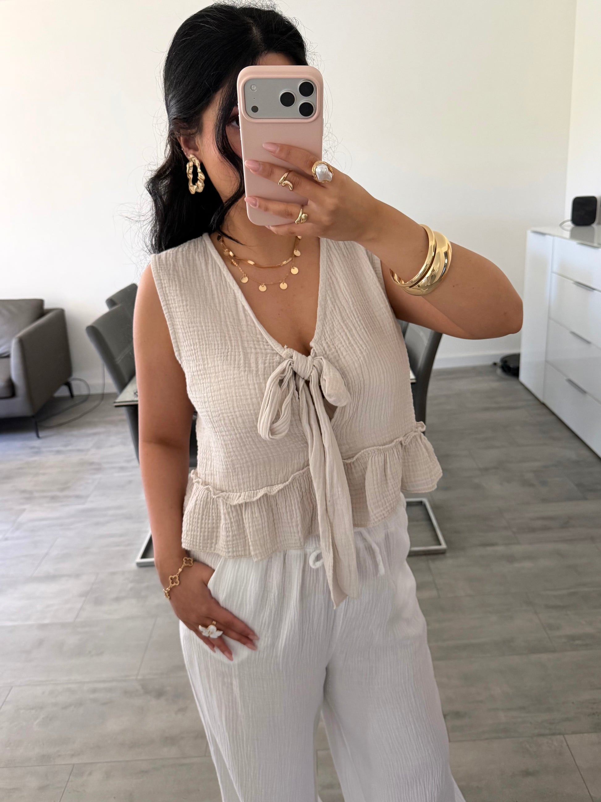 Musselin Top Talia Mit Schleife Detailansicht – MissNova