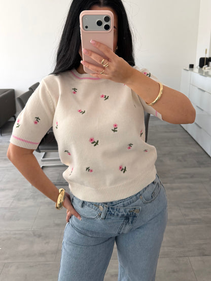 STRICKTOP MIT BLUMENSTICKEREI LILLY – Miss Nova Damenmode