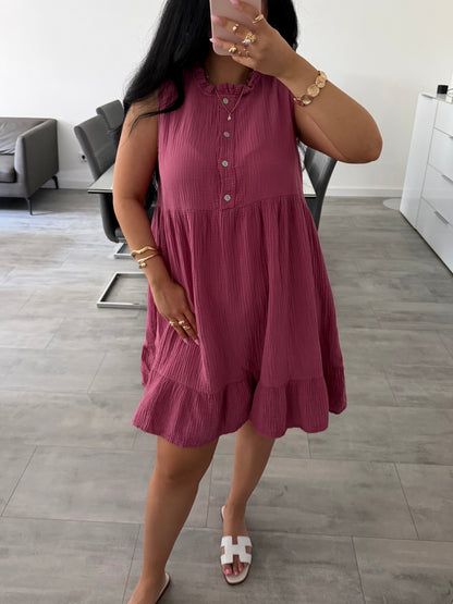 MUSSELIN KLEID MIT KNOPFLEISTE ERNA
