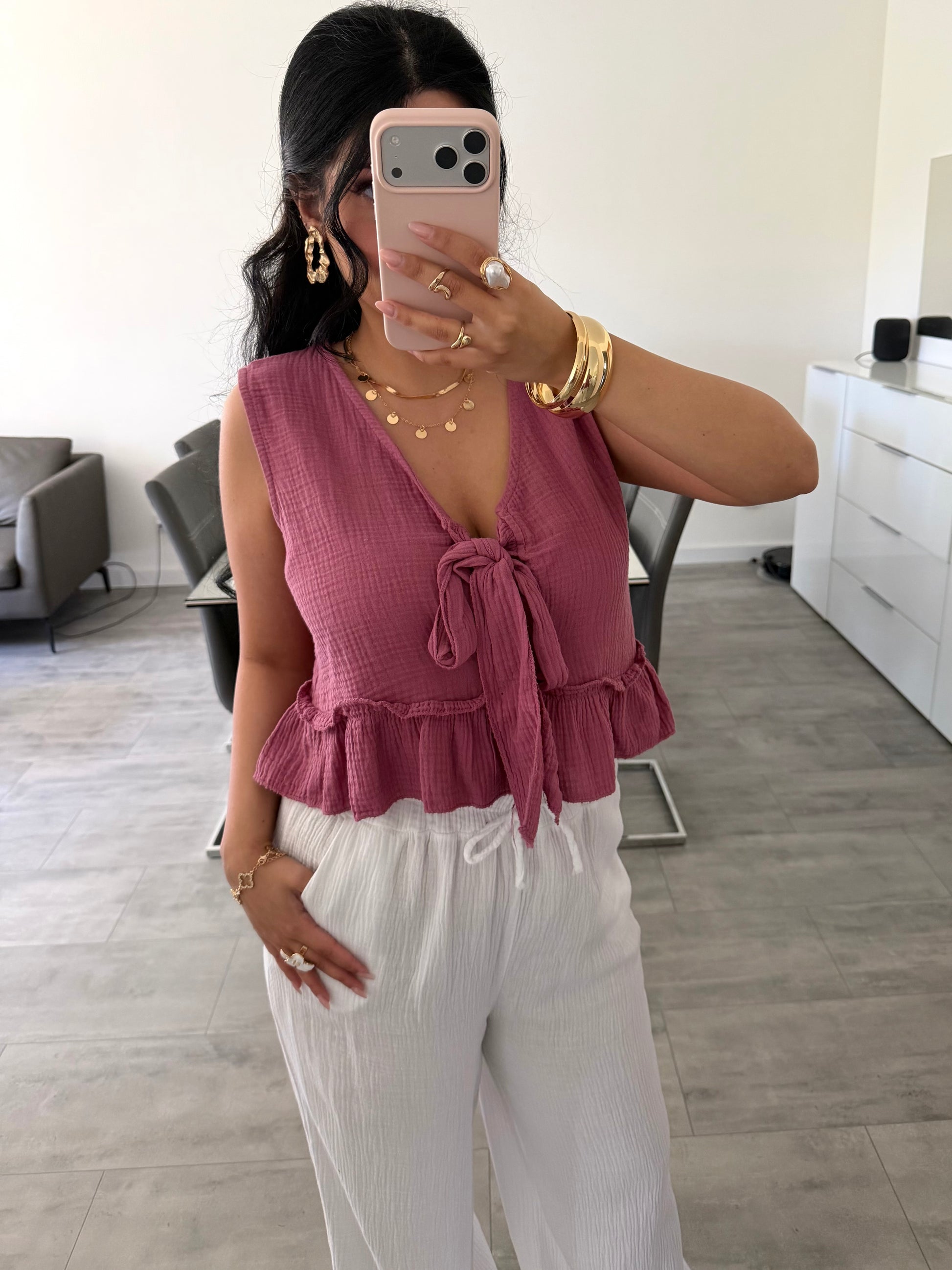 Musselin Top Talia Mit Schleife Detailansicht – MissNova