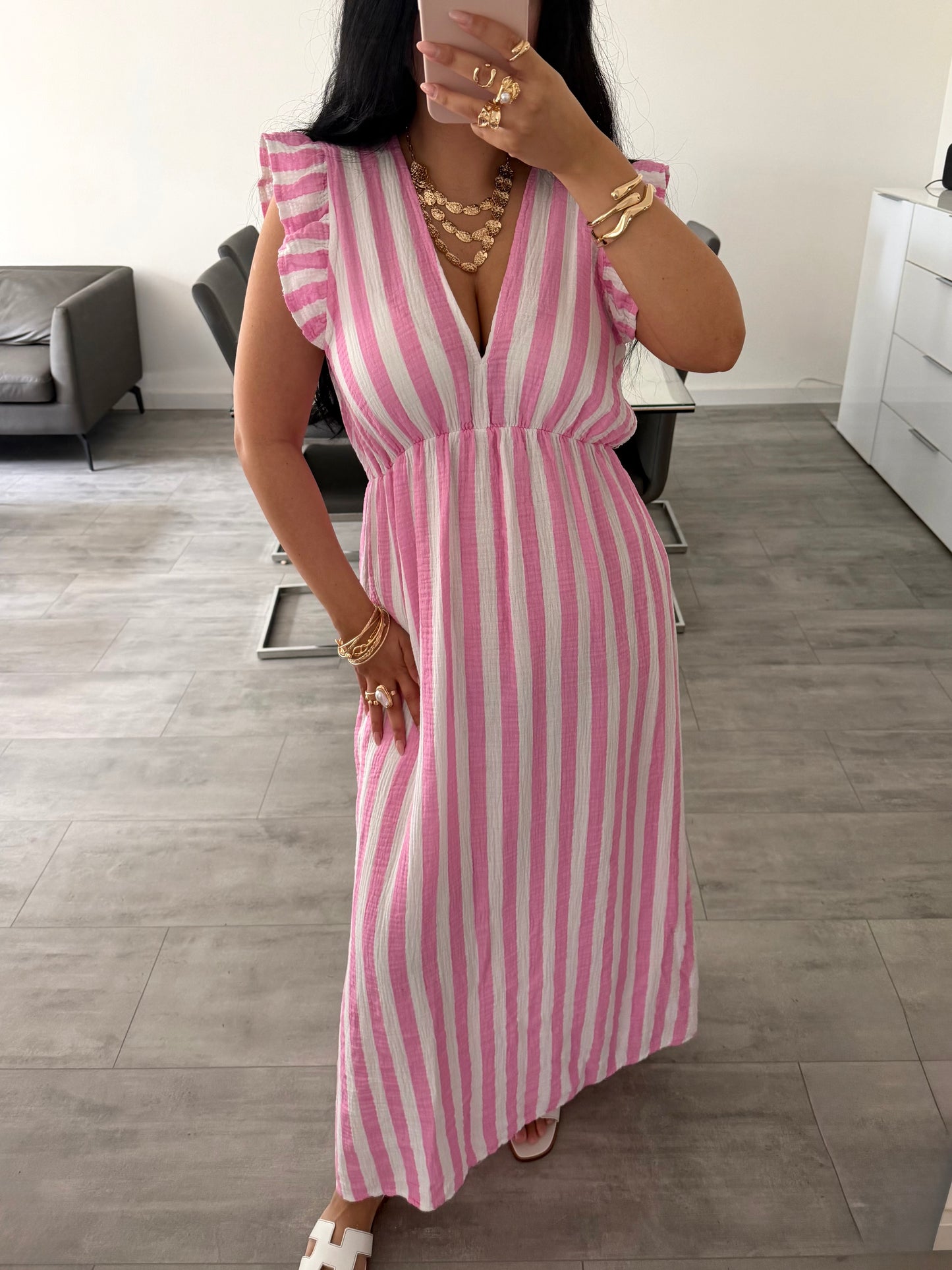 MUSSELIN KLEID MILENA GESTREIFT
