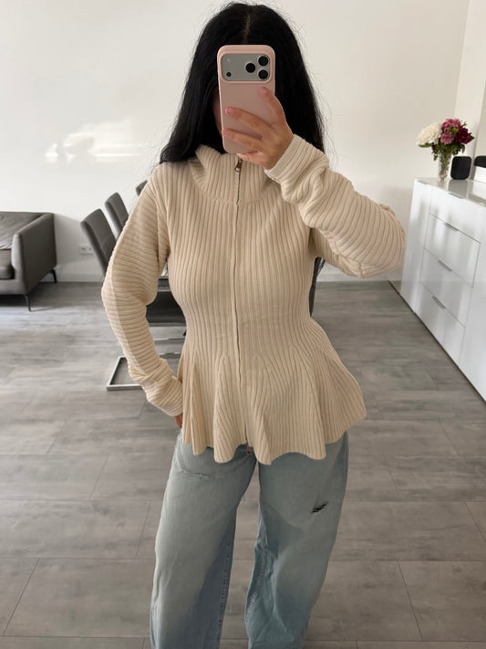 ZIP-STRICKJACKE TAILLIERT WILMA Musselin kaufen | Miss Nova