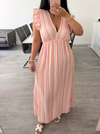 MUSSELIN KLEID MILENA STREIFEN BUNT