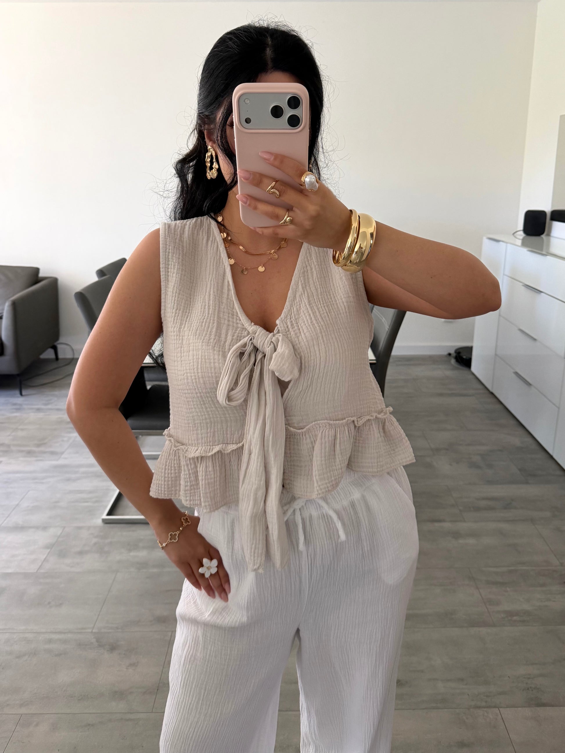 Musselin Top Talia Mit Schleife Detailansicht – MissNova