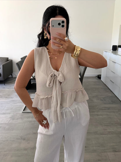 Musselin Top Talia Mit Schleife Detailansicht – MissNova