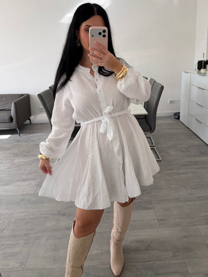 MUSSELIN HEMDKLEID ALLY MIT BINDEGÜRTEL