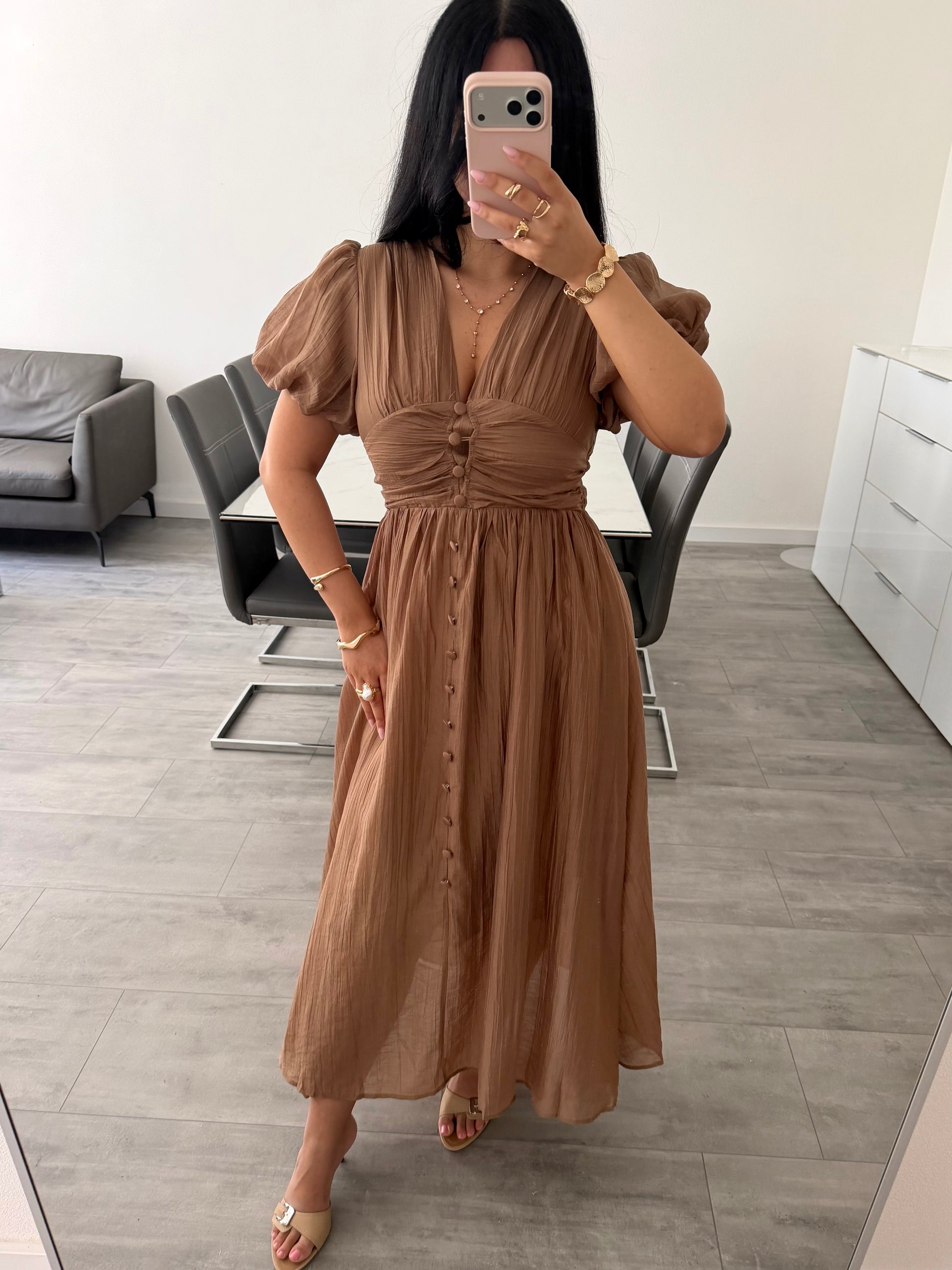 MAXIKLEID MIT KNOPFLEISTE ALVINA – Damenkleid bei Missnova
