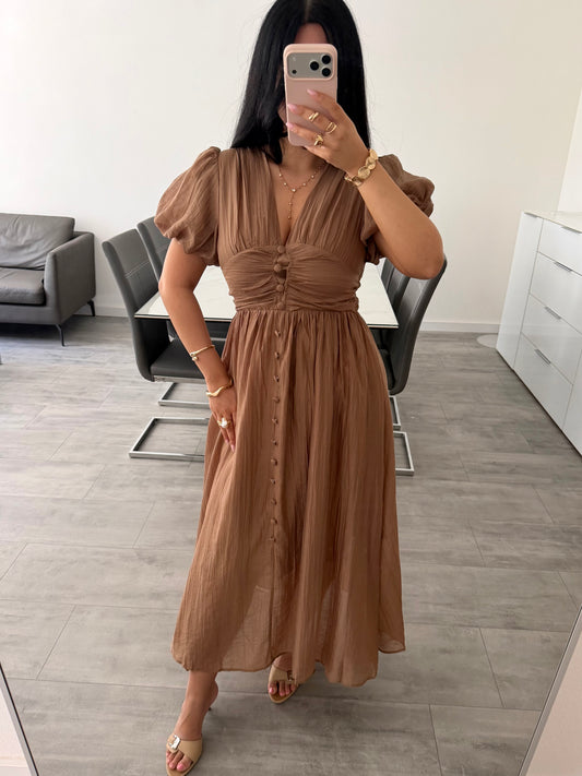 MAXIKLEID MIT KNOPFLEISTE ALVINA Musselin kaufen | Miss Nova