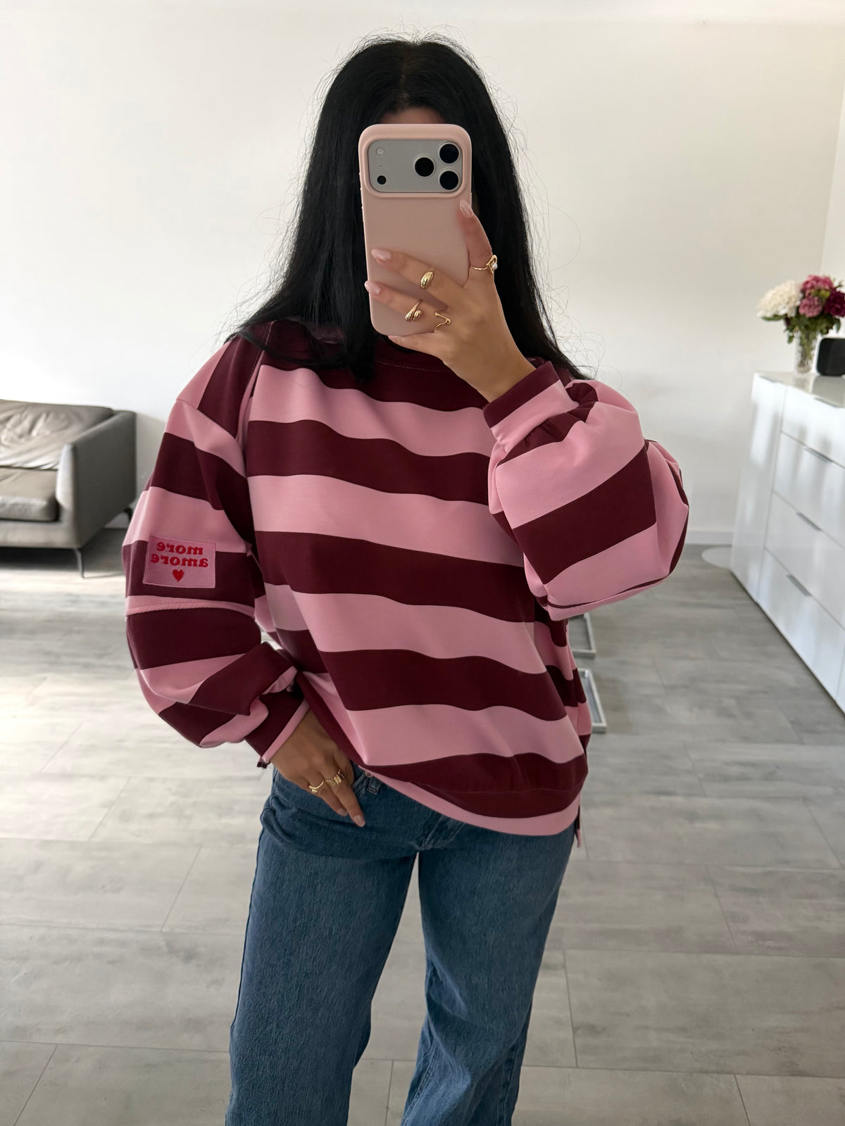 OVERSIZE SWEATSHIRT STREIFEN MORE AMORE