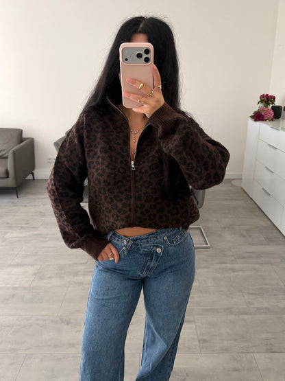 ZIP STRICKJACKE LEOPRINT