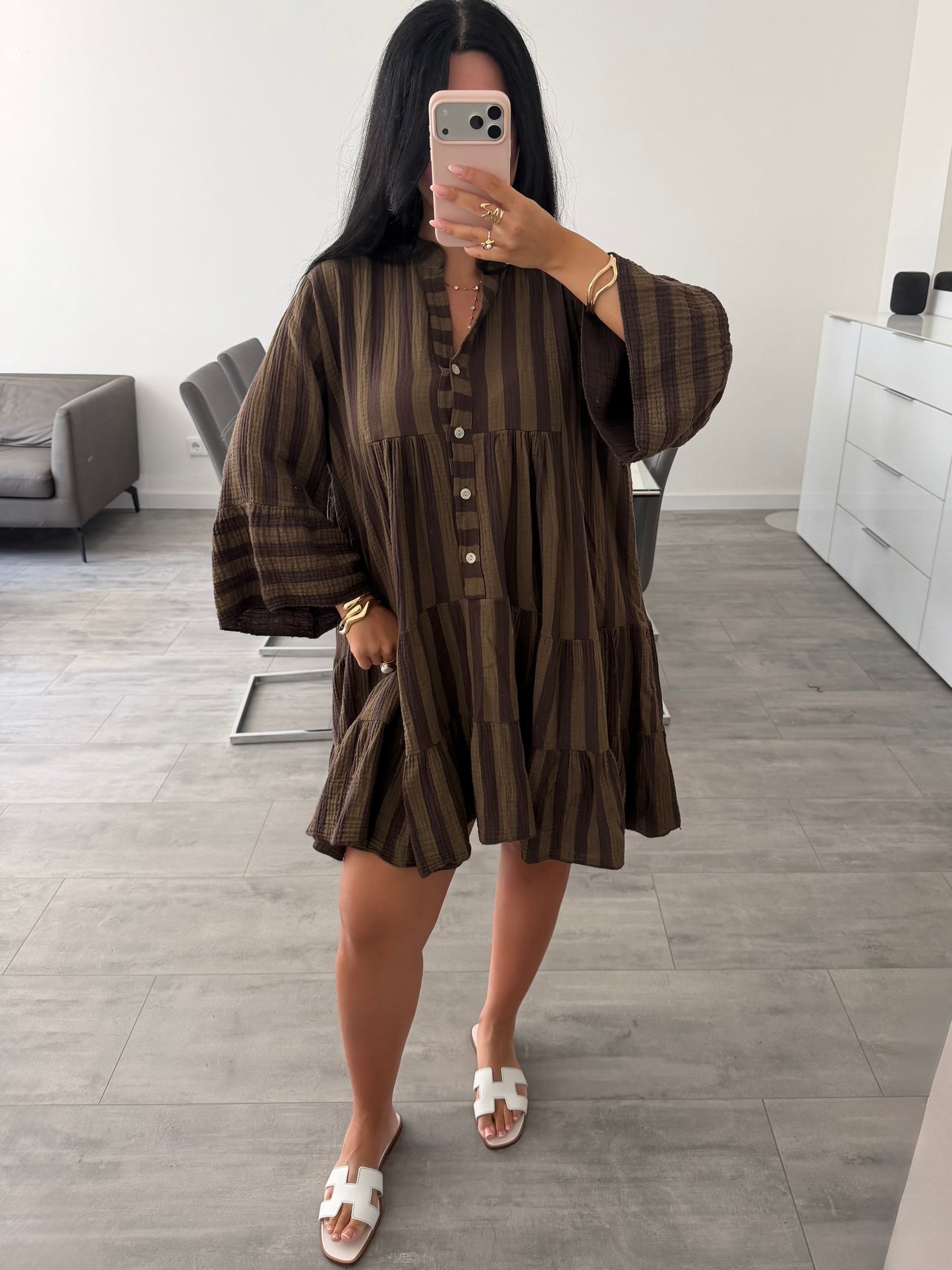 OVERSIZE MUSSELIN KLEID MIT KNOPFLEISTE MIRANDA