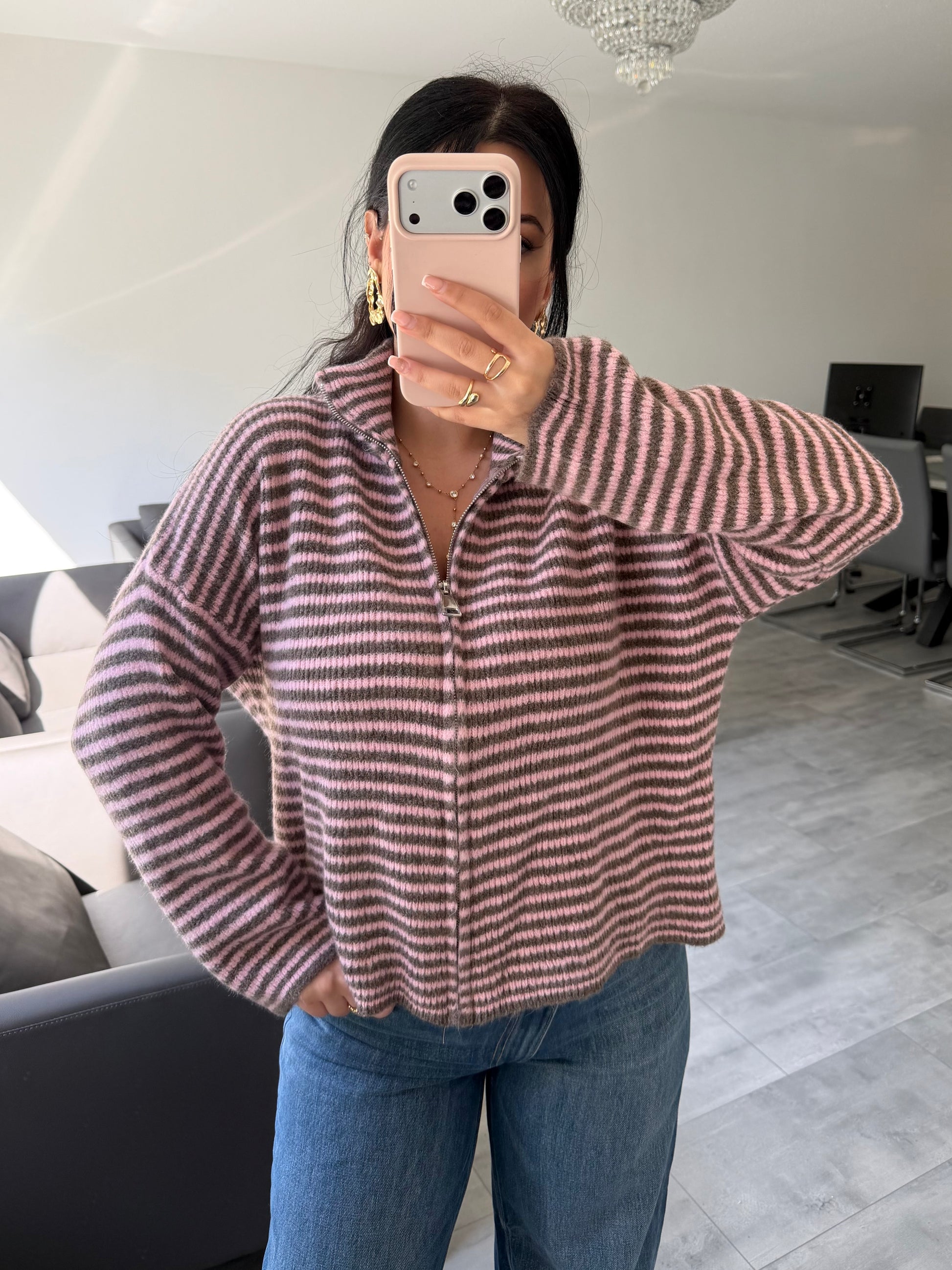 ZIP STRICKJACKE EMILIA GESTREIFT – Miss Nova Damenmode