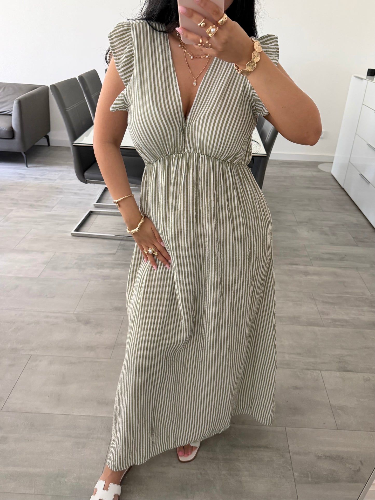 MUSSELIN KLEID ALMA STREIFEN