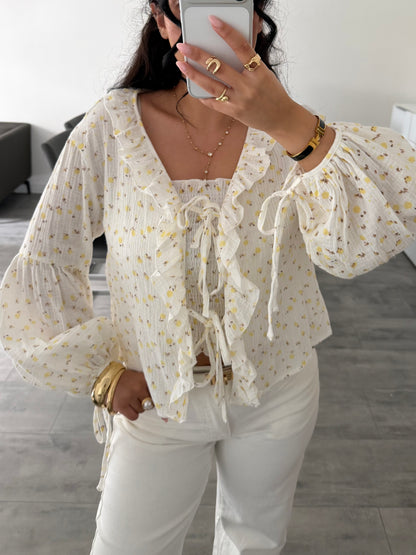 MUSSELIN RÜSCHEN BLUSE BLÜMCHENLIEBE – Musselin Mode Miss Nova