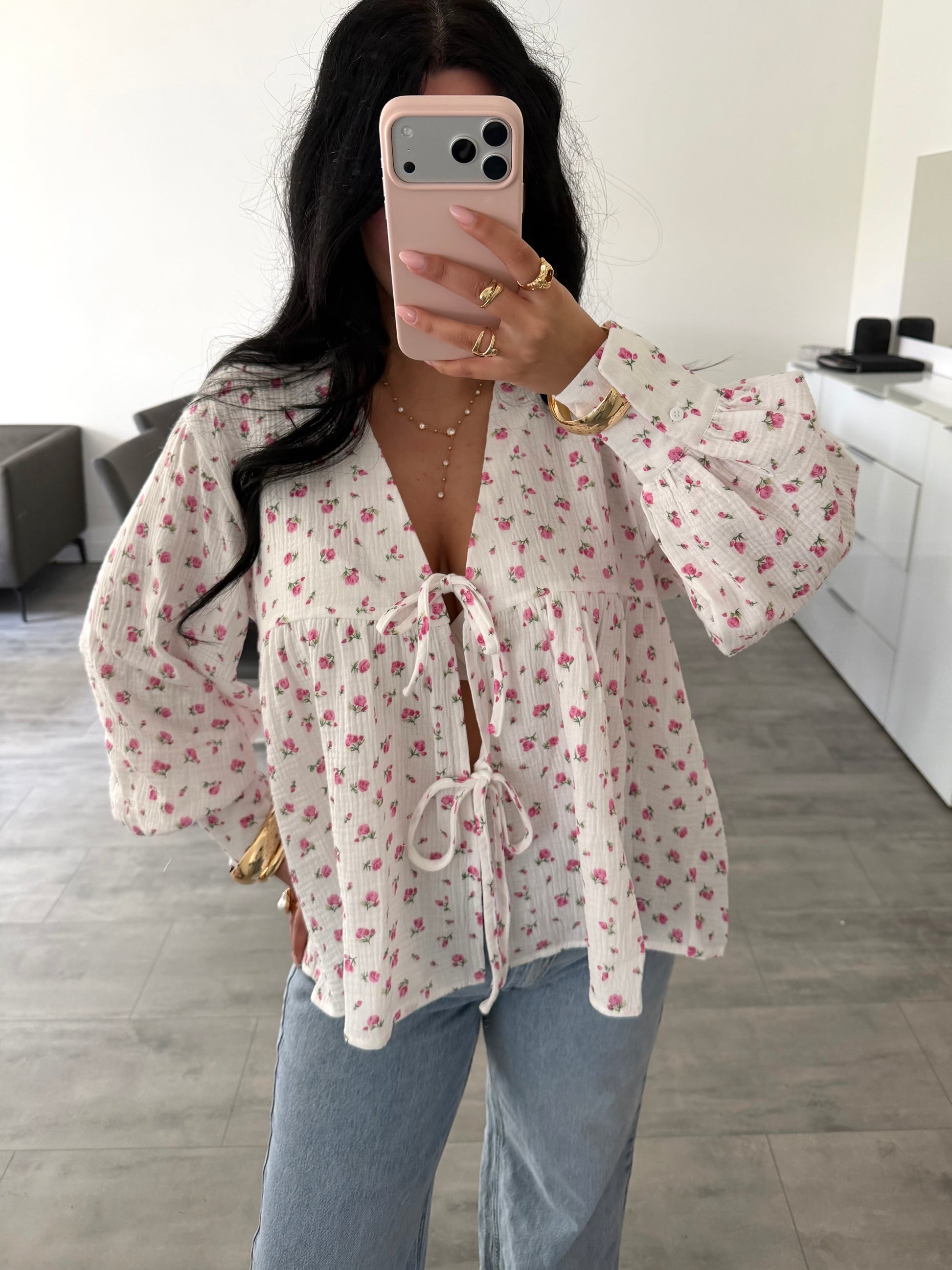 MUSSELIN BLUSE LIORA MIT BLÜMCHEN UND SCHLEIFEN – Musselin Mode Miss Nova