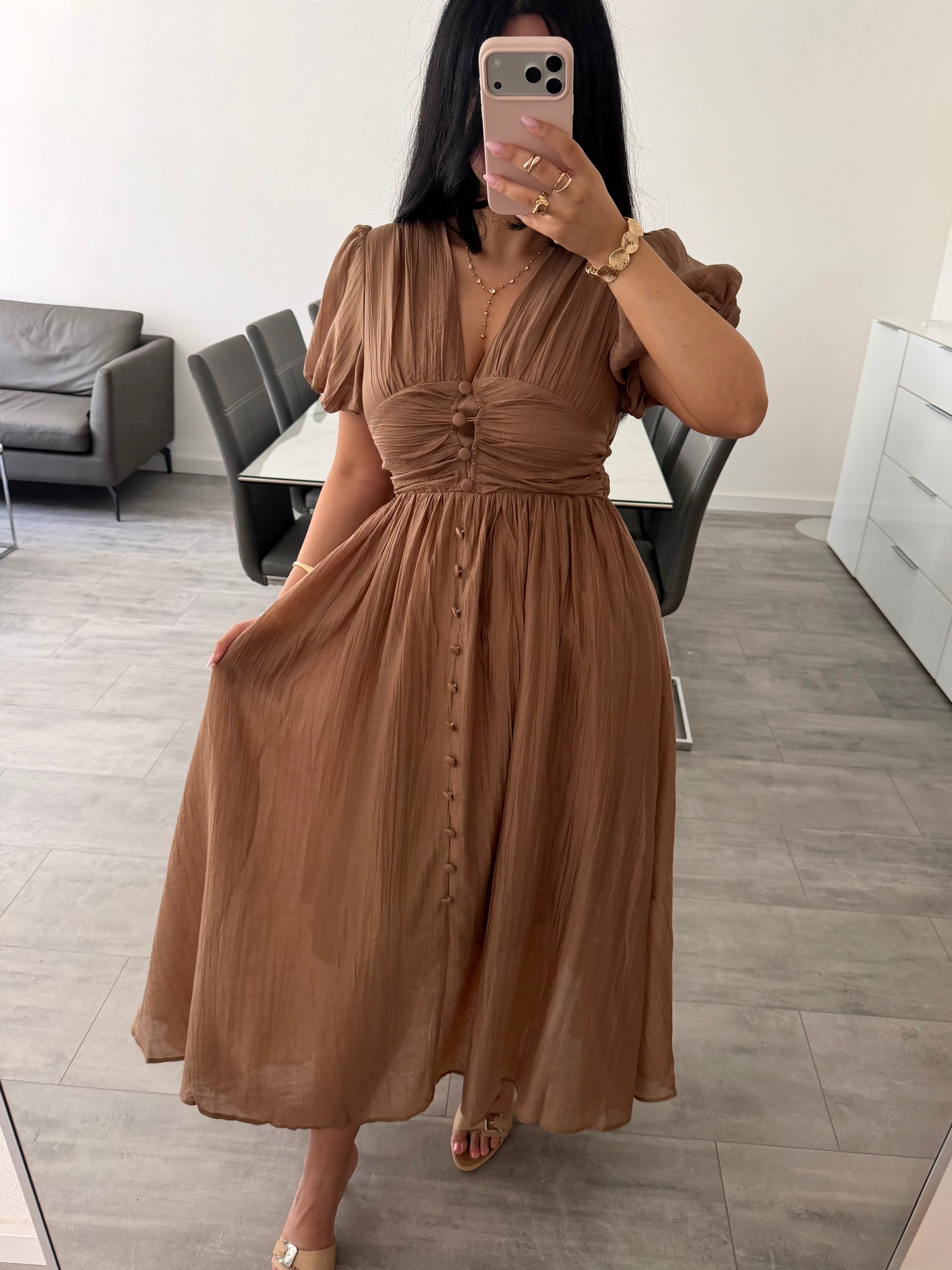 MAXIKLEID MIT KNOPFLEISTE ALVINA – Damenkleid bei Missnova
