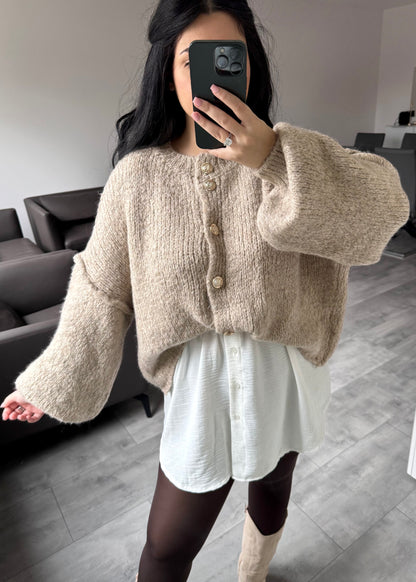 CARDIGAN FINA KURZ TAUPE