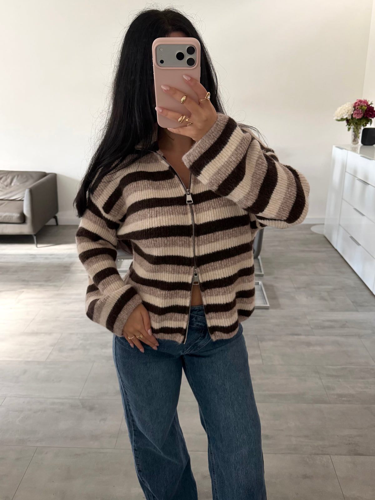 ZIP STRICKJACKE EMILY STREIFEN