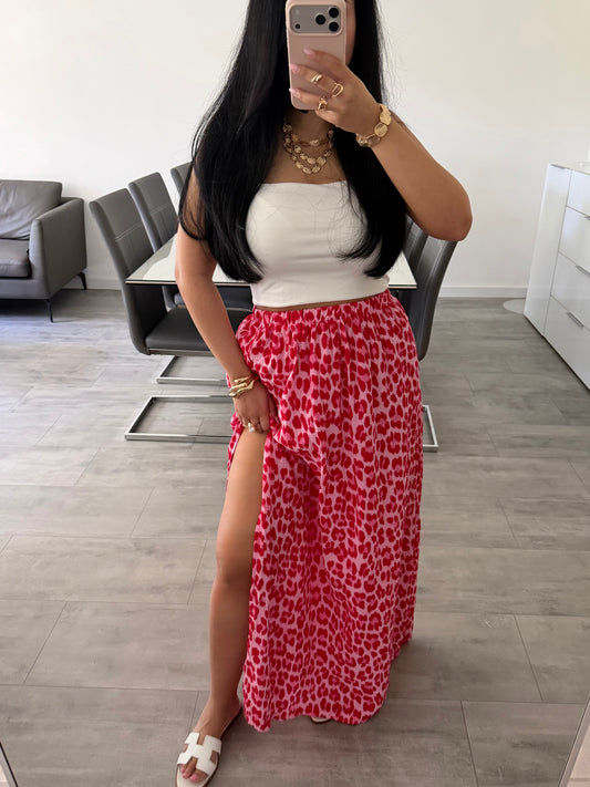 MUSSELIN MAXIROCK LEOPRINT PINK MIT SCHLITZ IVANA Musselin kaufen | Miss Nova