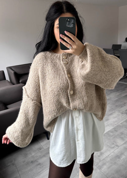 CARDIGAN FINA KURZ TAUPE