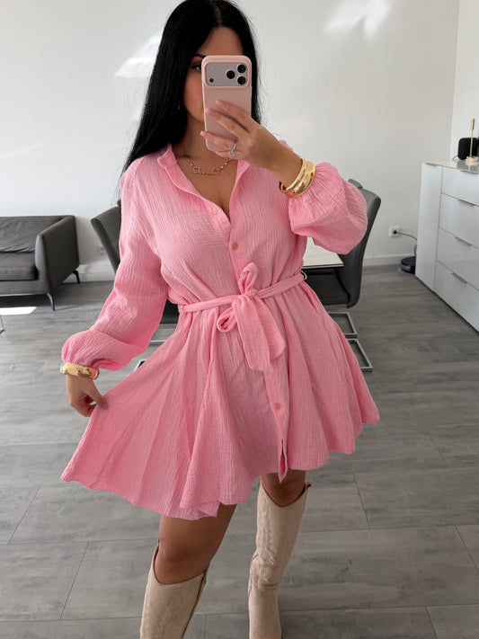 MUSSELIN HEMDKLEID ALLY MIT BINDEGÜRTEL