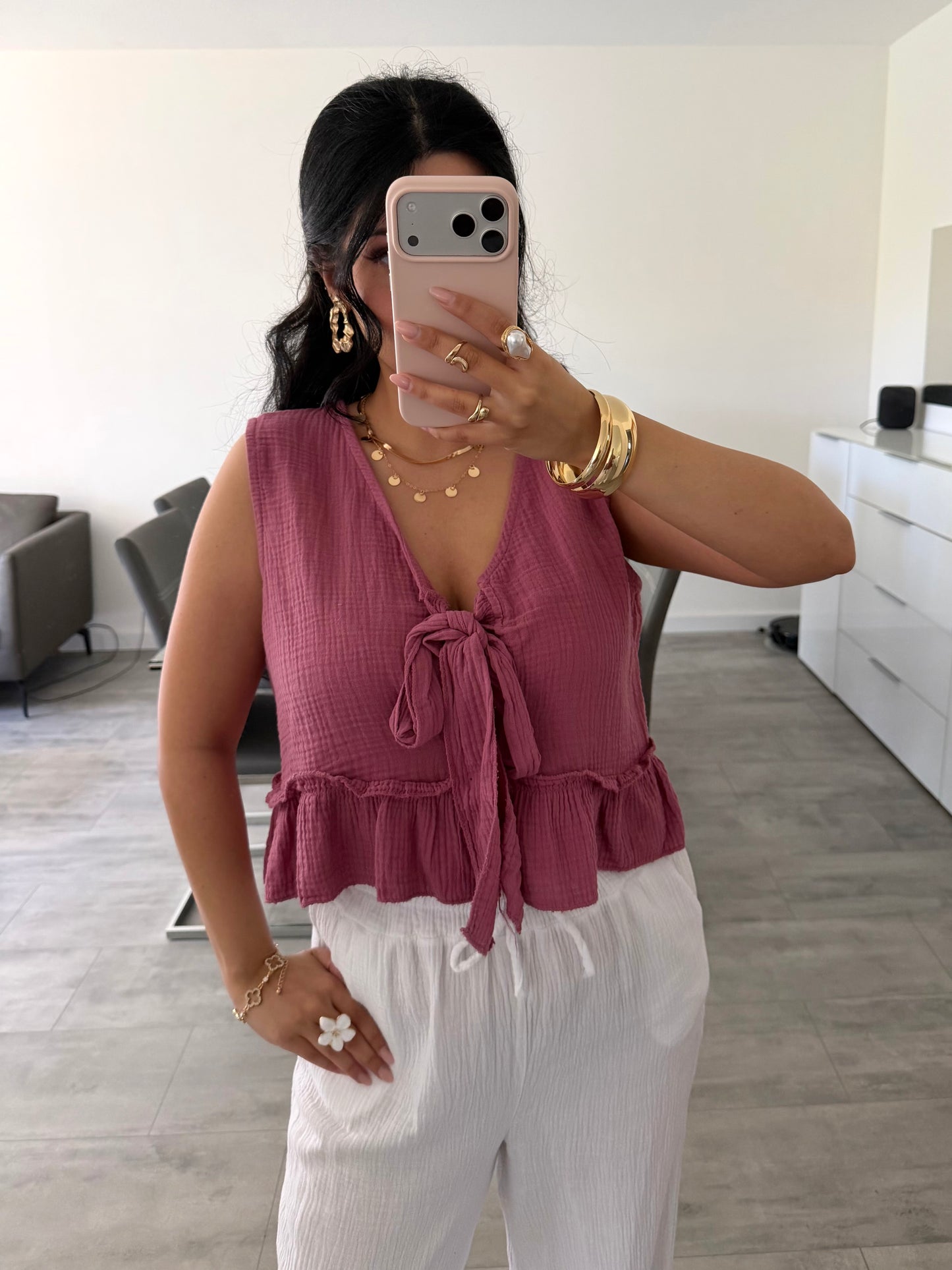 Musselin Top Talia Mit Schleife Detailansicht – MissNova