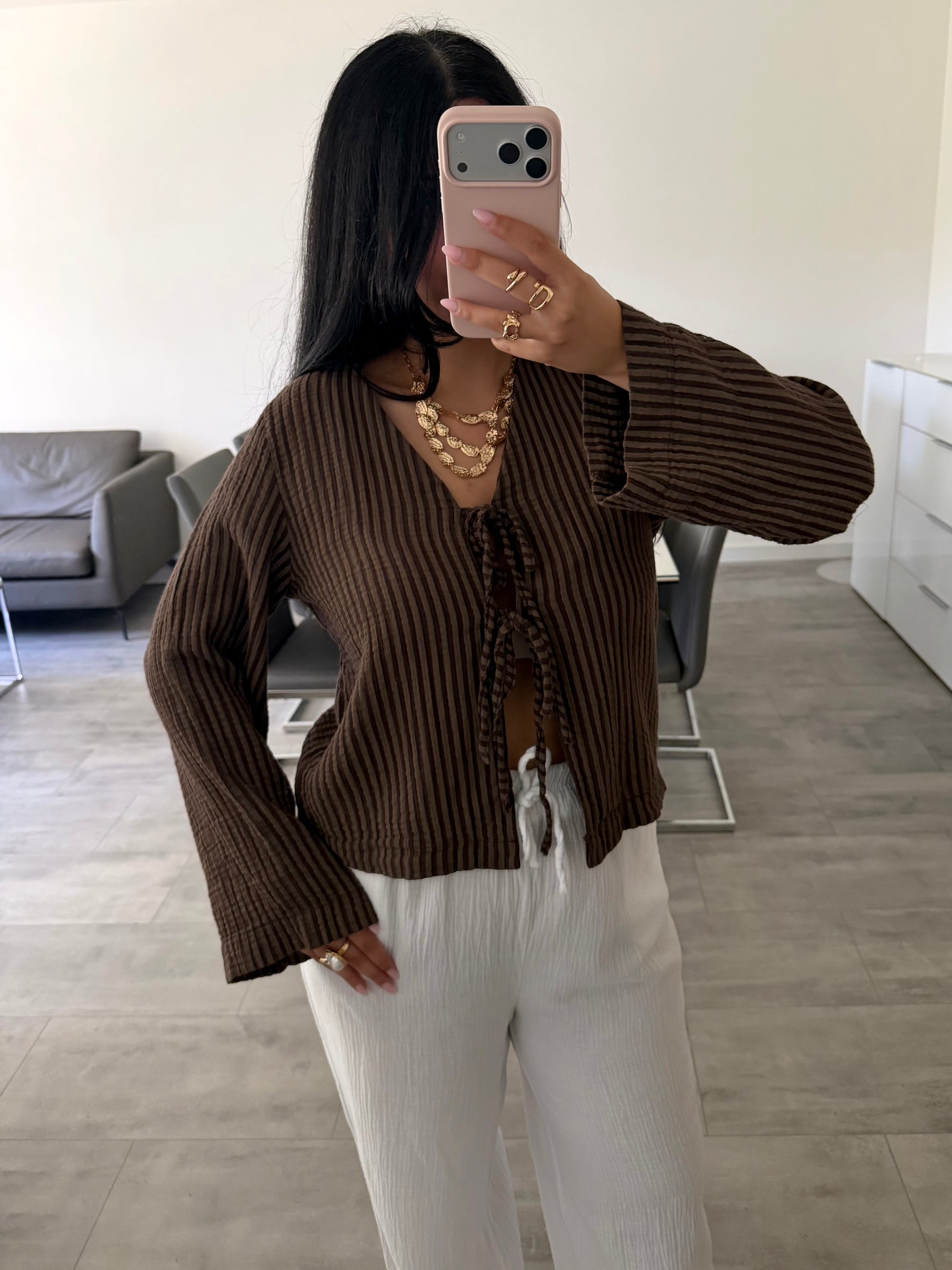 MUSSELIN BLUSE GESTREIFT MIT SCHLEIFEN FELINA – Musselin Bluse bei Missnova