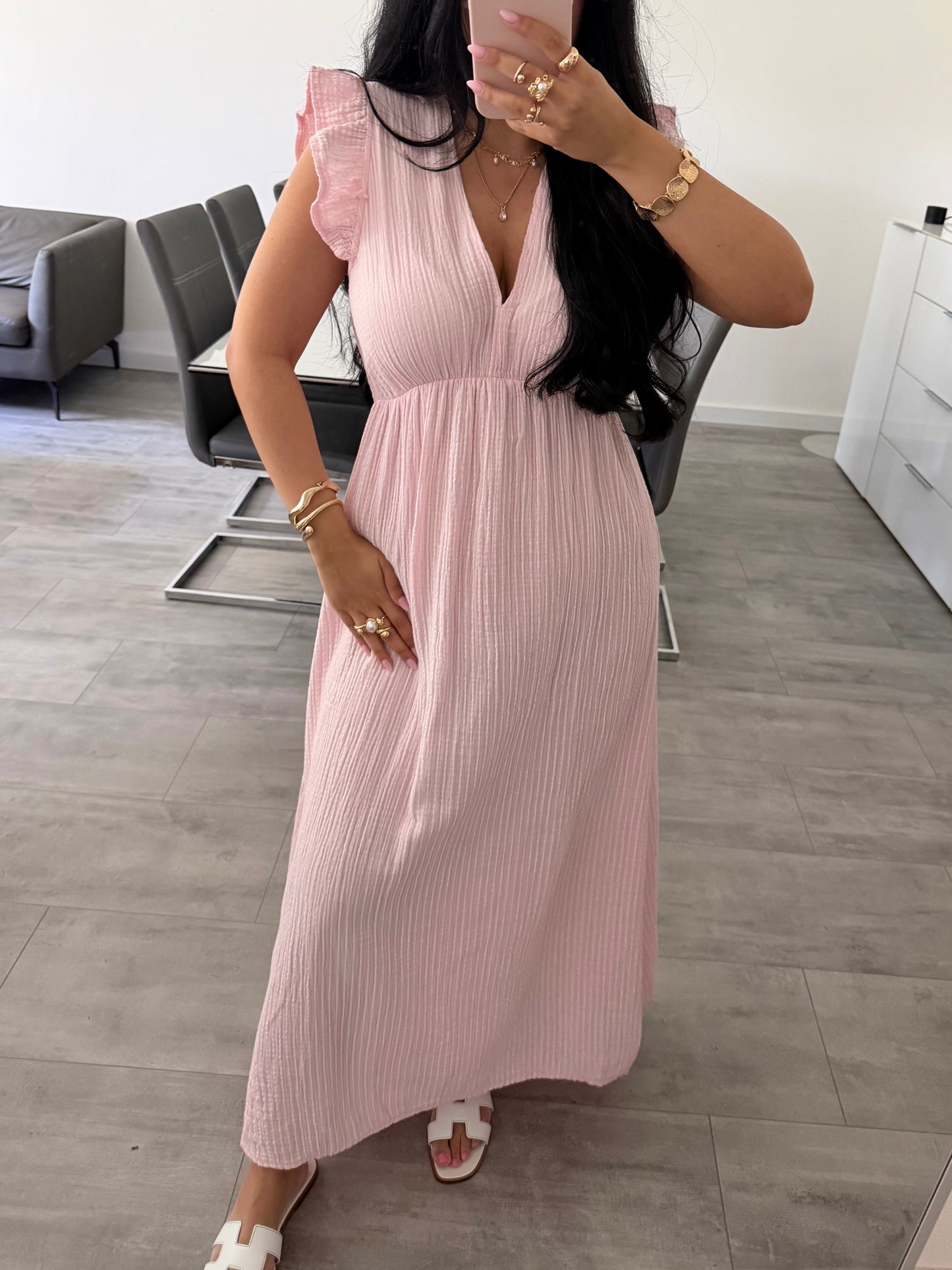 MUSSELIN KLEID FABIENNE GESTREIFT