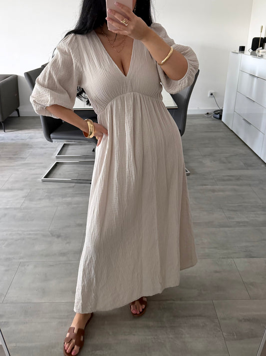 MUSSELIN MAXIKLEID MIT V-AUSSCHNITT ZARIA