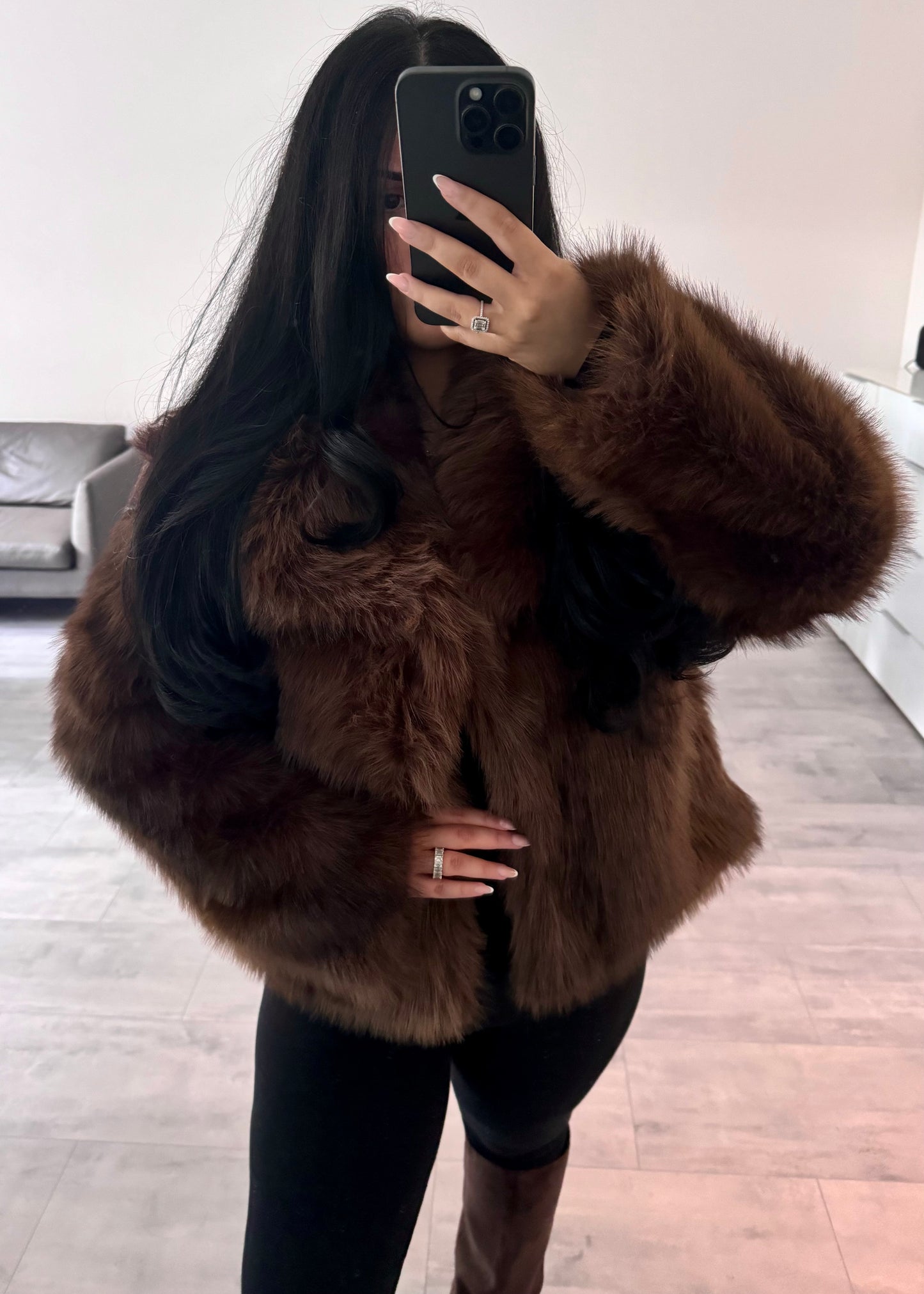 KUNSTFELLJACKE BELLA DUNKELBRAUN