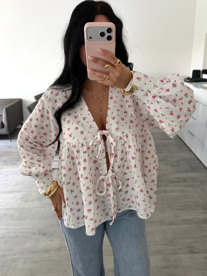 MUSSELIN BLUSE LIORA MIT BLÜMCHEN UND SCHLEIFEN – Musselin Mode Miss Nova