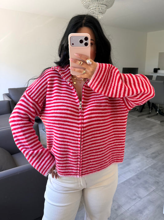 ZIP STRICKJACKE EMILIA GESTREIFT Musselin kaufen | Miss Nova