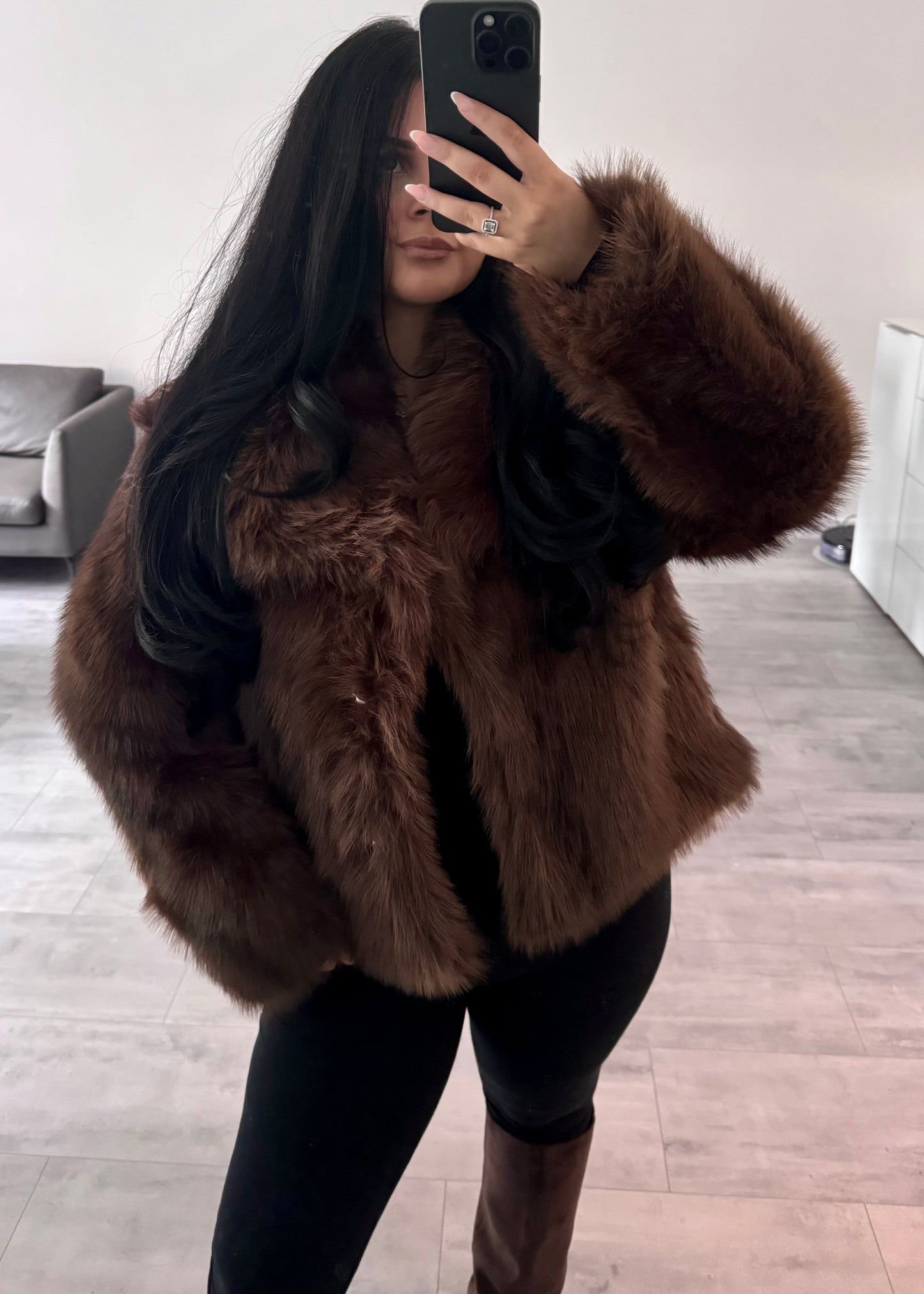 KUNSTFELLJACKE BELLA DUNKELBRAUN