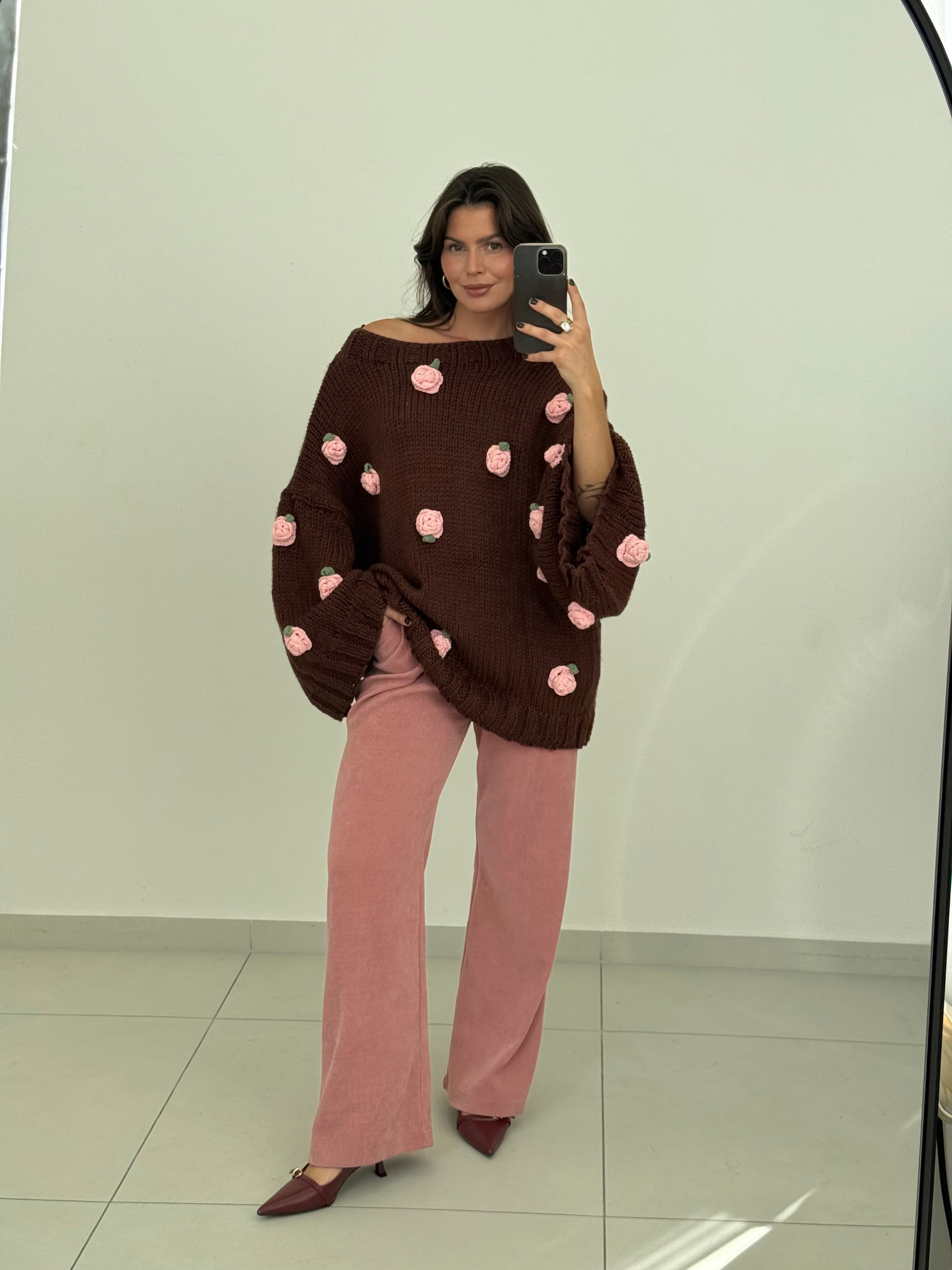 CROCHET PULLOVER ROSALIA BRAUN – Miss Nova Damenmode