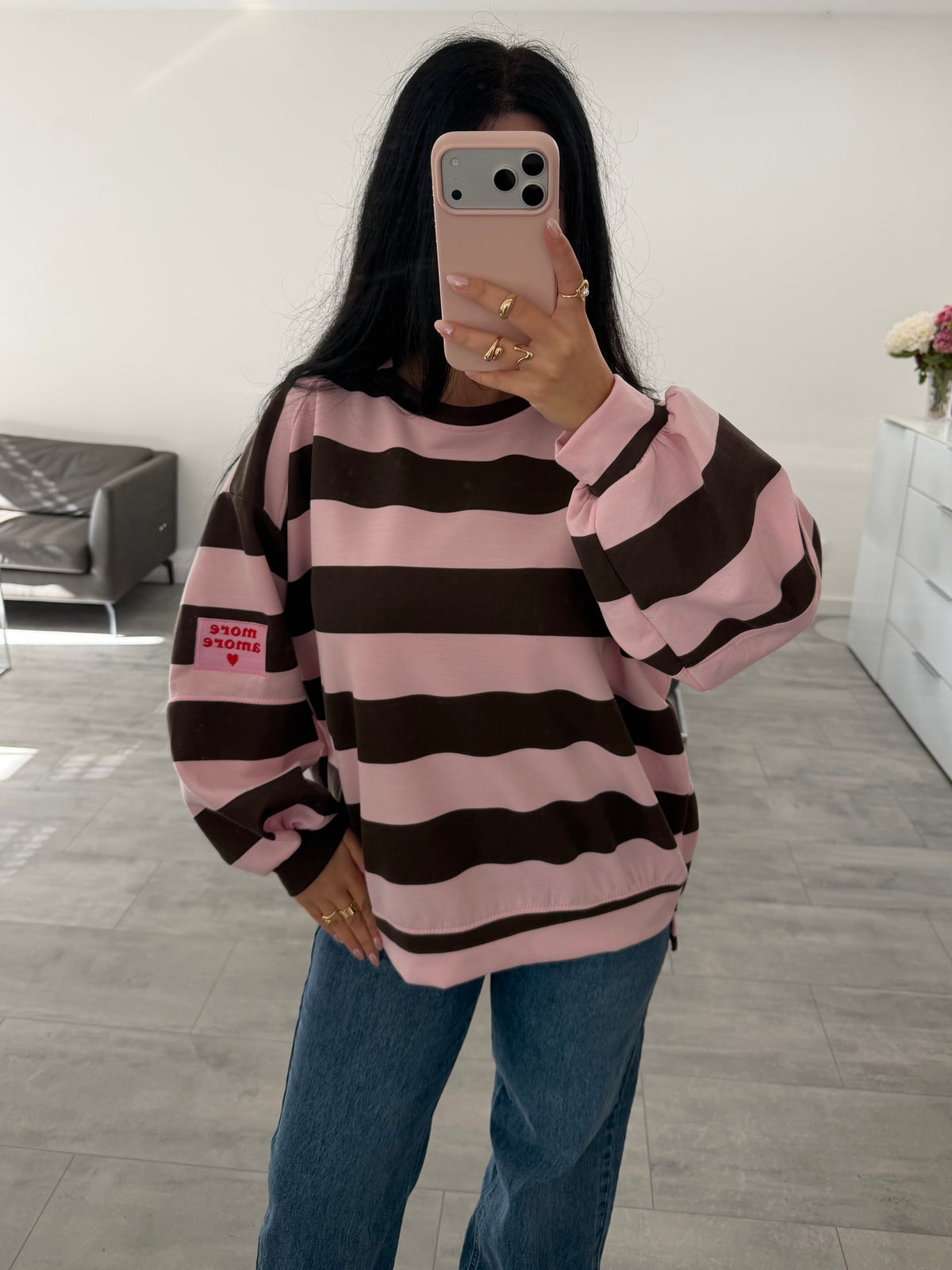 OVERSIZE SWEATSHIRT STREIFEN MORE AMORE