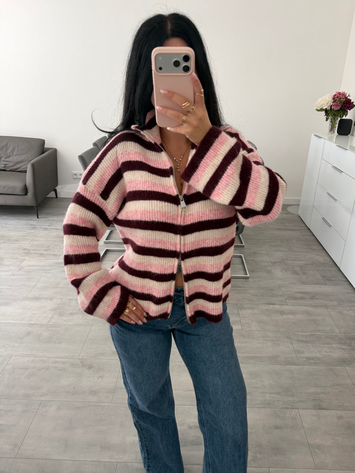 ZIP STRICKJACKE EMILY STREIFEN