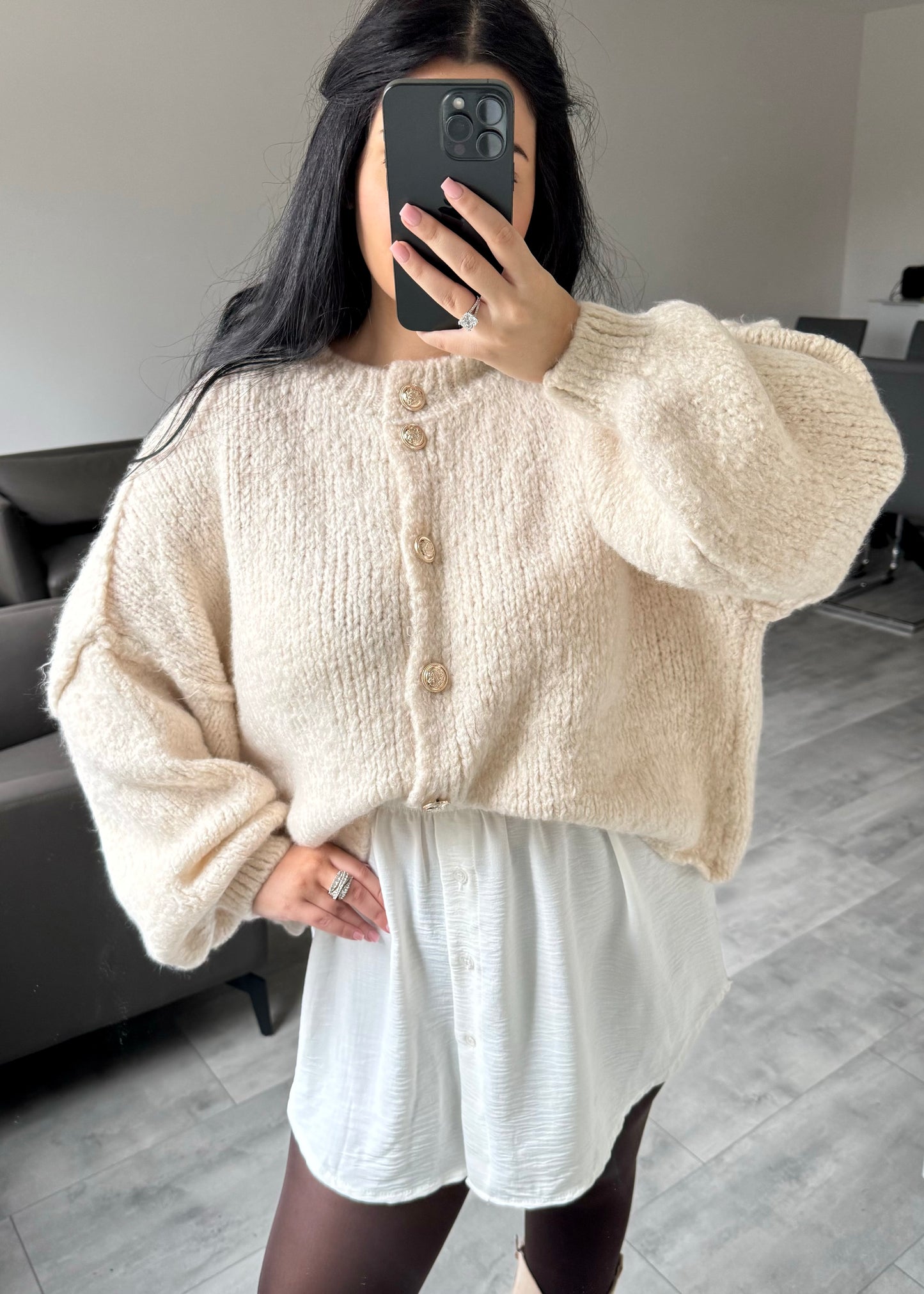 CARDIGAN FINA KURZ BEIGE