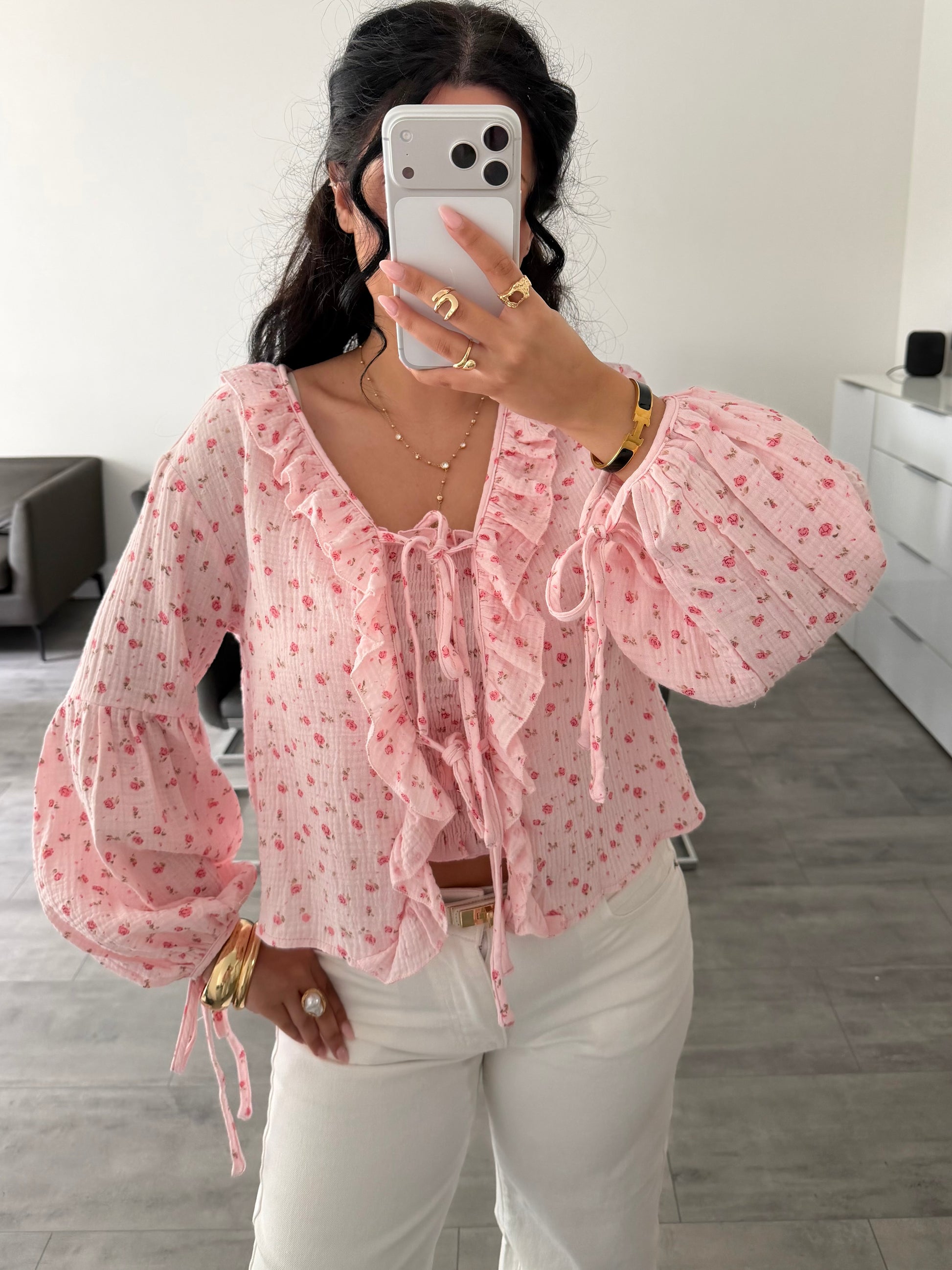 MUSSELIN RÜSCHEN BLUSE BLÜMCHENLIEBE – Musselin Damenmode bei Miss Nova