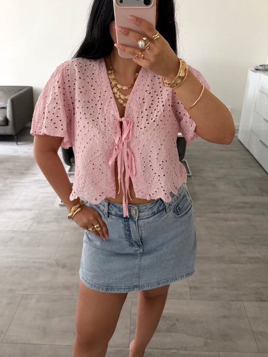 BAUMWOLLBLUSE MIT LOCHSTICKEREI ALESSIA Musselin kaufen | Miss Nova