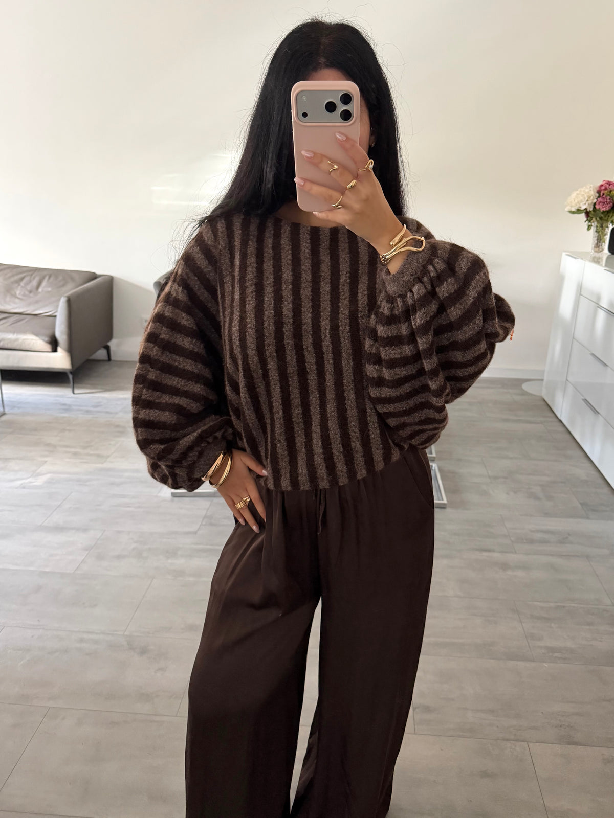 OVERSIZE PULLOVER TIANA MIT BALLONÄRMELN GESTREIFT