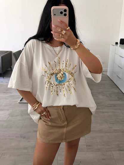 OVERSIZE BAUMWOLL-SHIRT GLITZER AUGE