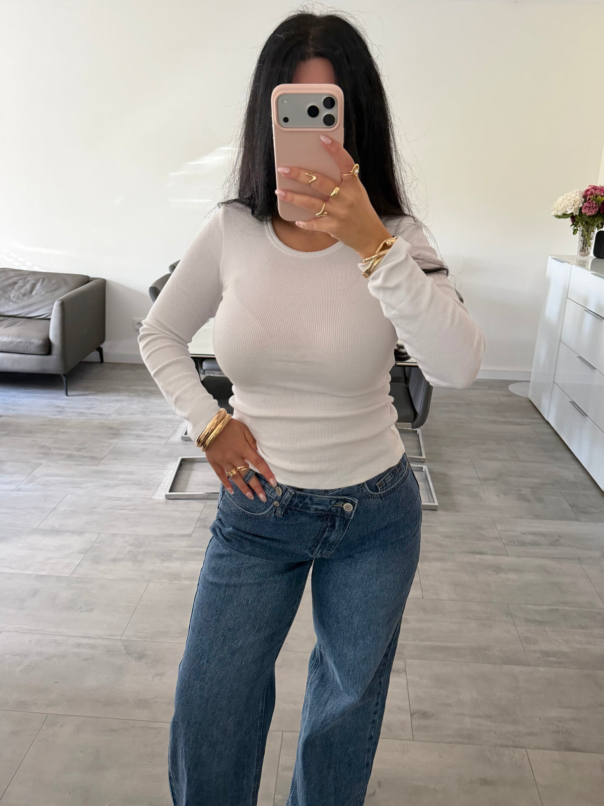 GERIPPTES BASIC BAUMWOLL-SHIRT LISA