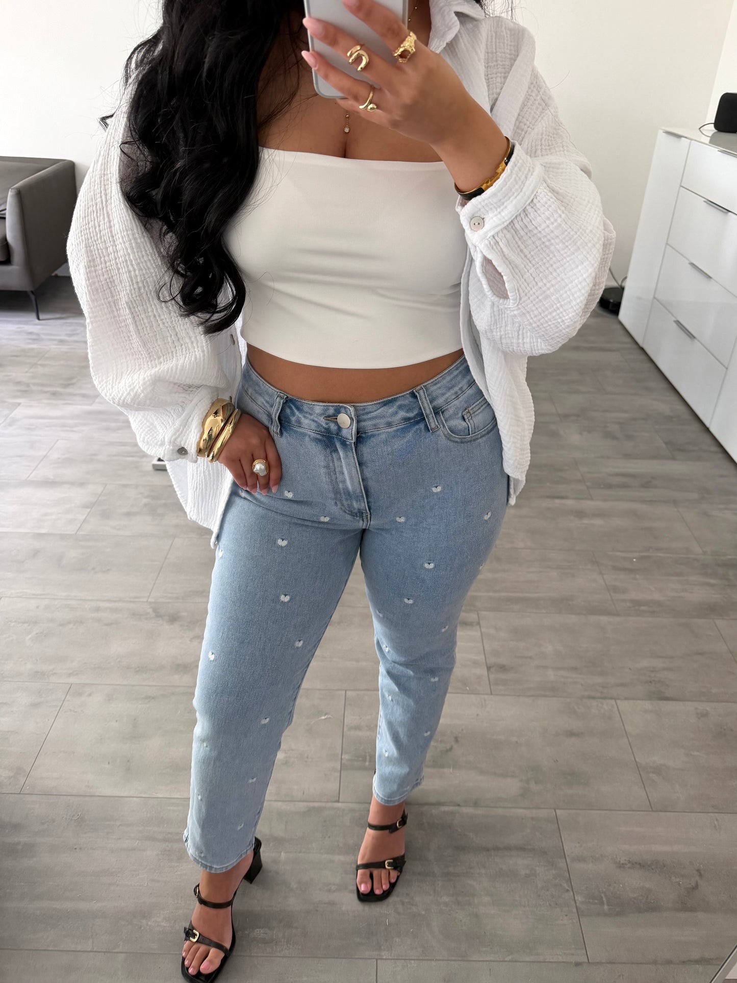 STRETCH MOM JEANS OLIVIA MIT BESTICKTEN HERZCHEN – Miss Nova Damenmode