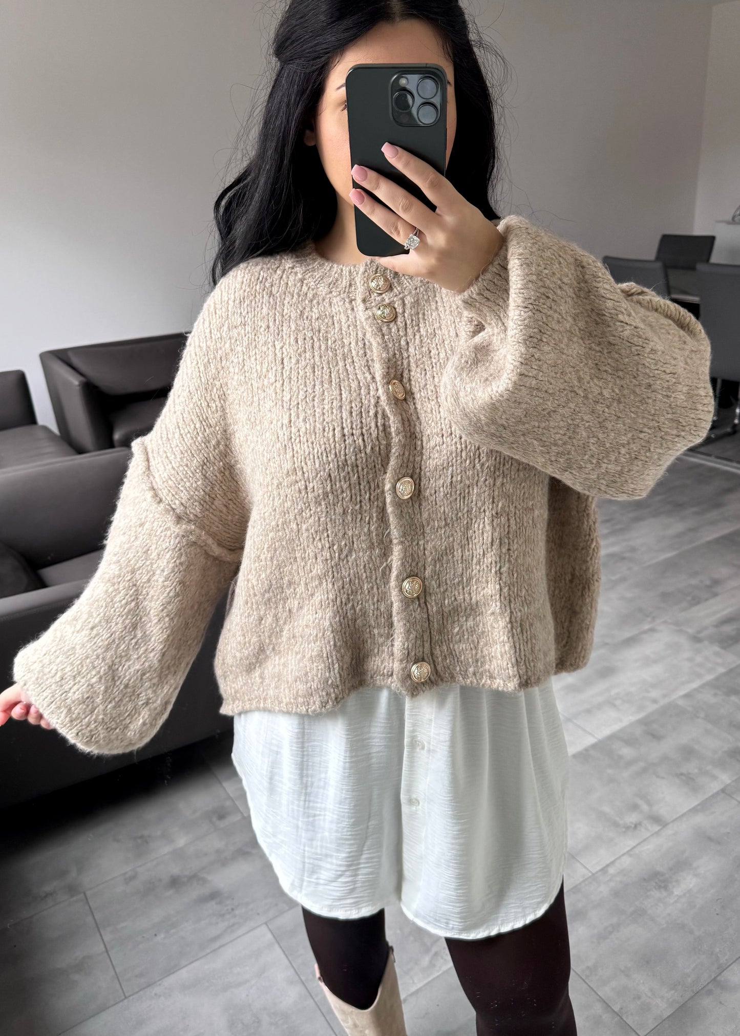 CARDIGAN FINA KURZ TAUPE