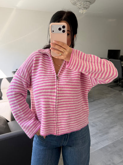 ZIP STRICKJACKE EMILIA GESTREIFT – Miss Nova Damenmode