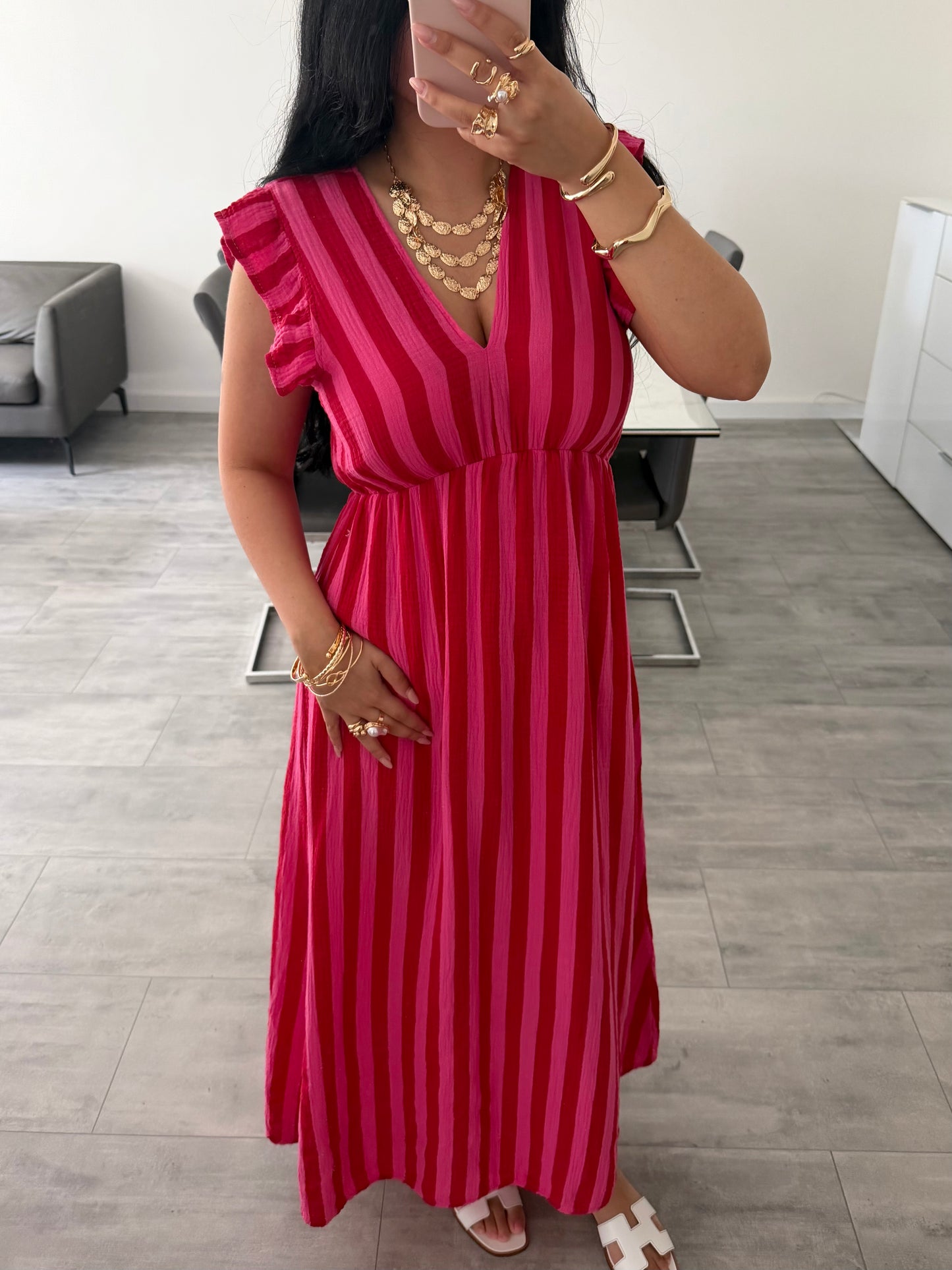 MUSSELIN KLEID MILENA GESTREIFT