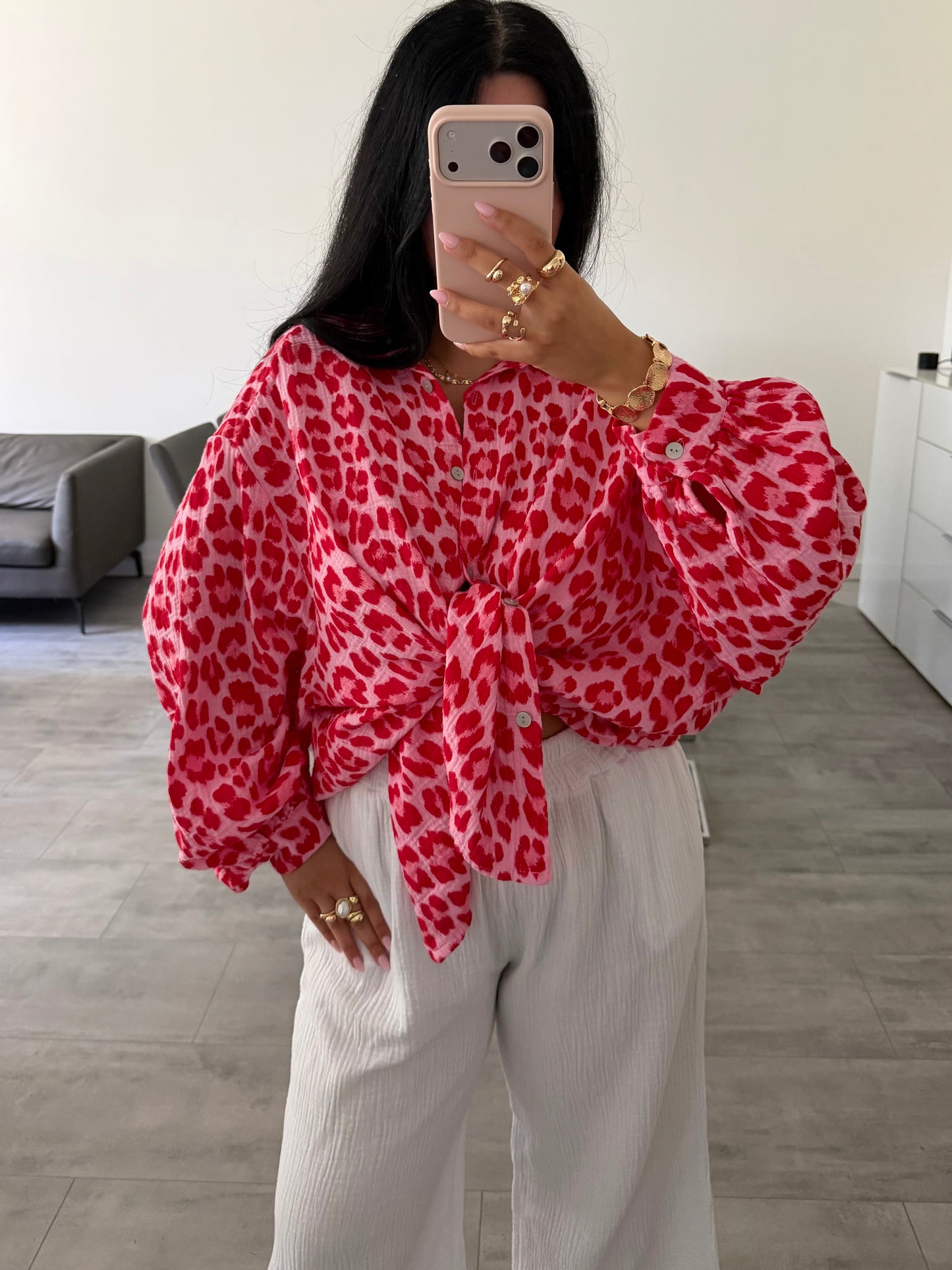 OVERSIZE MUSSELIN BLUSE LEOPRINT