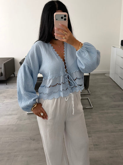 MUSSELIN BLUSE MIT SPITZE MALIA