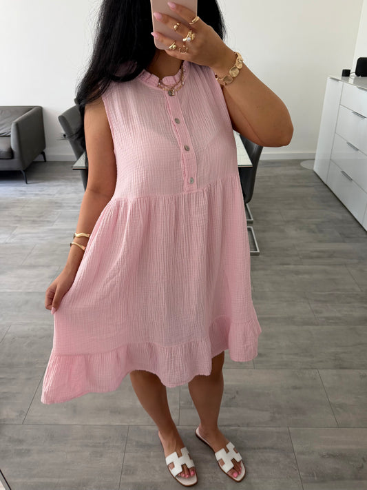 MUSSELIN KLEID MIT KNOPFLEISTE ERNA Musselin kaufen | Miss Nova